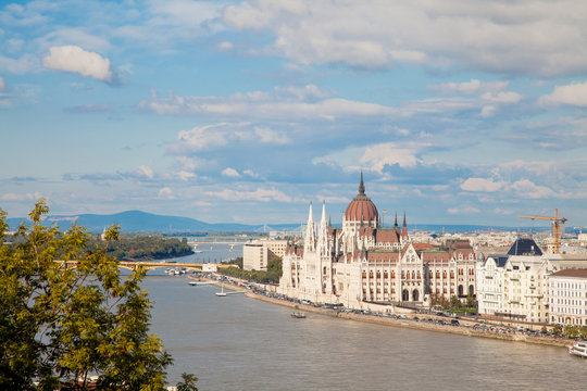 Budapest Parliament view with Danube river and City, Hungary