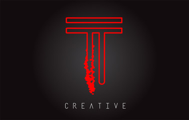 T Monogram Letter Logo Design Brush Paint Stroke.