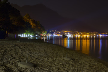 Night view of the illuminated seaside town