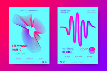 Music Flyers with Equalizer and Wave Colorful Distorted Rounds.