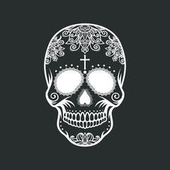 White skull on a black background