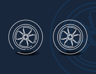 Wheel linear icon - vector minimal car tyre symbol or sign