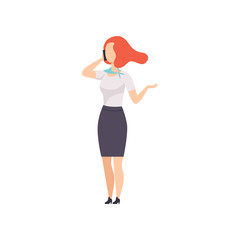 Businesswoman in formal wear talking on phone, successful business character at work vector Illustration on a white background
