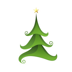 Merry Christmas tree isolated on white. Vector illustration