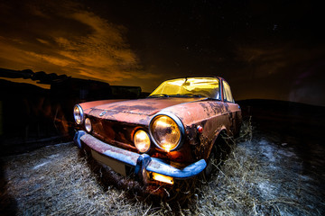 Terrifying illumination of abandoned car