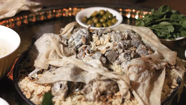 Mansaf. A Dish Of Lamb Cooked In Yogurt And Served On A Bed Of Rice. Mansaf Is The National Dish Of Jordan.