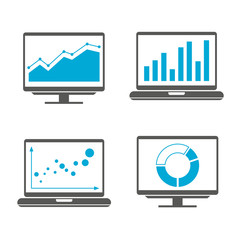 graph and chart on computer screen icons