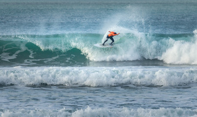Fototapeta na wymiar Extreme Surfing, Fistral Beach, Newquay, Cornwall