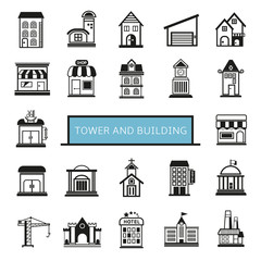 tower and building icons set
