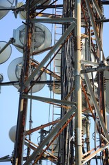 Telecommunication tower Antenna. Technology background.