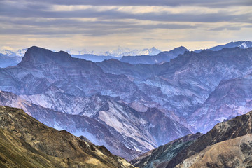 Beautiful colorful landscape taken from a Gandala pass in Himalaya mountains in Ladakh, India.