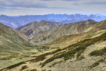 Beautiful colorful landscape taken from a Gandala pass in Himalaya mountains in Ladakh, India.