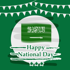 illustration of Saudi Arabia flag with Happy National Day text on the occasion of Saudi Arabia National Day