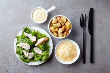 Caesar salad ingredients, from above