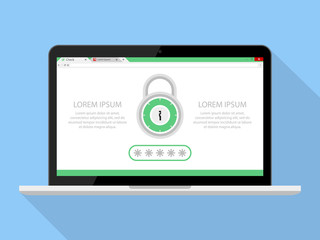 Online Secured Password Lock Laptop Browser Vector Icon illustration