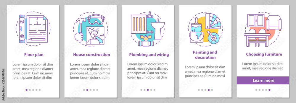 Wall mural house building onboarding mobile app page screen with linear con