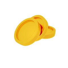 Gold coins on a white background