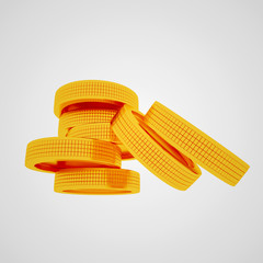 Gold coins on a white background