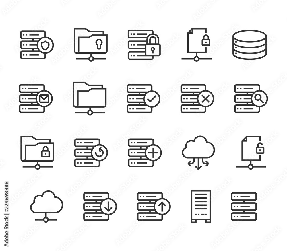 Aufkleber set of server icons cloud database editable stroke. 48x48 pixel perfect.