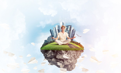 Young man keeping mind conscious.