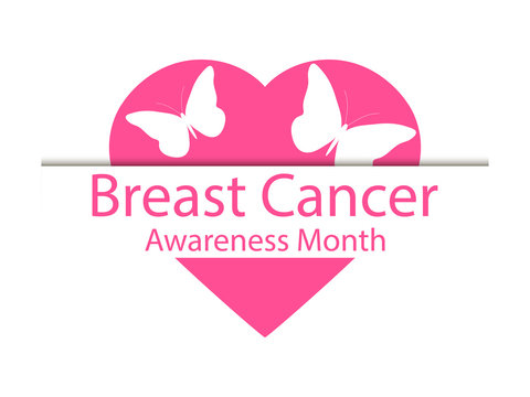 Breast Cancer Awareness Month. Heart and butterfly banner on a white background. Vector illustration