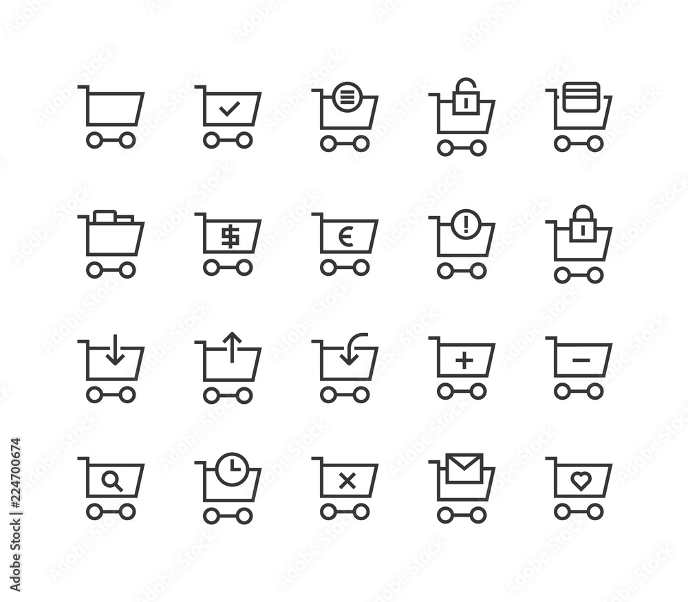 Poster simple set of shopping cart related vector line icons. contains such icons as express checkout, mobi