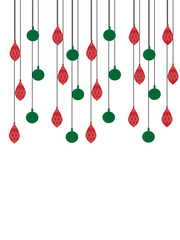 Ornamentos colgantes de la Navidad en el fondo blanco. Espacio para escribir