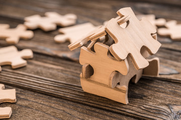 The house is made up of pieces of puzzles, Concept eco house. buying a house, renting out, selling...