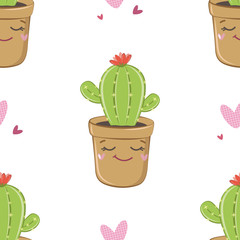 Simple seamless background with cactuses. Pattern. Vector illustration.