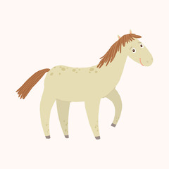Obraz na płótnie Canvas Funny horse with smiling. Farm animal. Cartoon vector hand drawn eps 10 illustration isolated on white background.