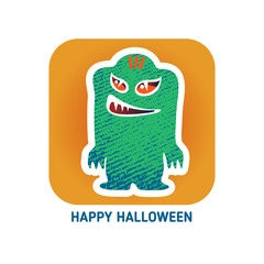 Cute scary Halloween monster isolated on white background. Flat style. Design element for cards, magnets or stickers.