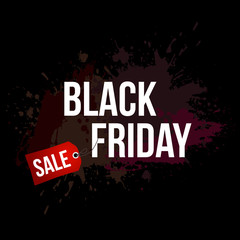 Black Friday Sale grunge banner with black paint splashes on black background. Vector illustration.