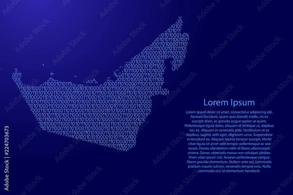 Fototapete united arab emirates map abstract schematic from blue ones and zeros binary digital code with space 