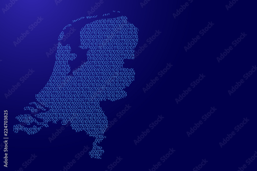 Fototapete netherlands map abstract schematic from blue ones and zeros binary digital code for banner, poster, 