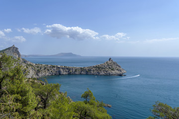 Fototapeta na wymiar View of the Crimean coast. The view from the mountains on the Novyi Svet, a Cape Kapchik.