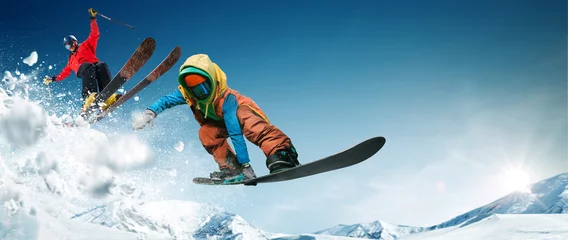 Fotobehang Skiing. Snowboarding. Extreme winter sports © VIAR PRO studio