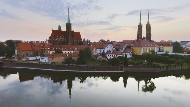 Aerial footage of Wroclaw, European Capital of Culture. Center