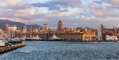 Genova city, Italy. Old port panorama