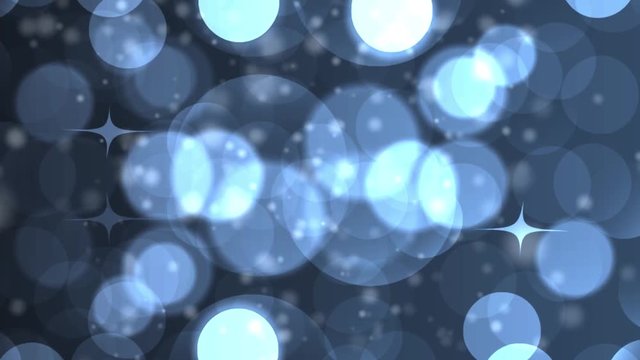 Blue, blurred, bokeh lights background. Abstract sparkles. Full HD