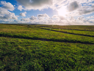 sunshine countryside in giant causeway,Northern Ireland