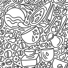 Vector seamless pattern. Natural coffee and tea