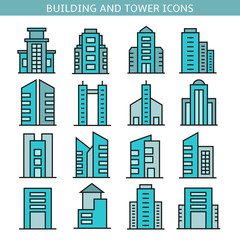 building and office tower icons