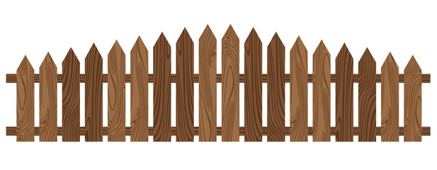 Wooden fence isolated on white background. Beautiful brown wooden fence.