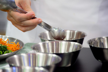 Bibimbap, Korean food, Chef preparing food, meal, chef cooking in kitchen