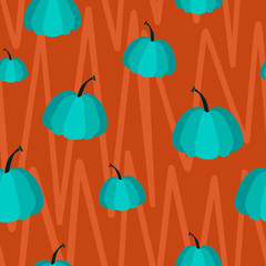 Fototapeta na wymiar seamless vector pattern of blue pumpkins on orange background