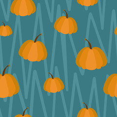 Fototapeta na wymiar seamless vector pattern of orange pumpkins on blue background