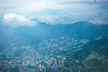 飛行機からの香港の眺め