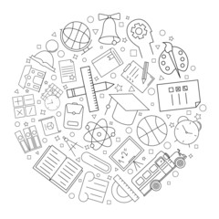 School circle background from line icon. Linear vector pattern. Vector illustration