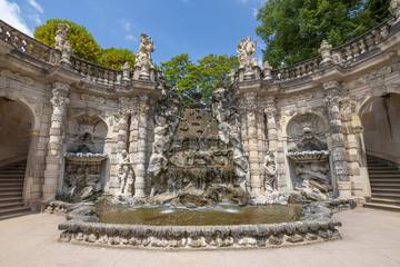 Ornamental fountain Nymphs Bath (Nymphenbad) in Zwinger palace in Dresden, Germany.