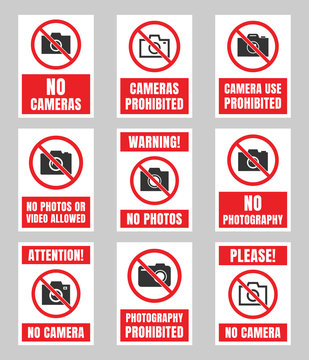 No Photography Sign, Camera Prohibited Symbol, No Photo Signboard